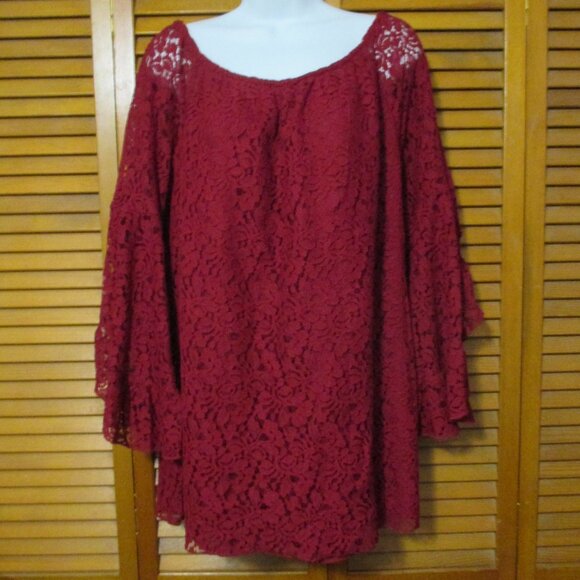 Forgotten Grace top cranberry/deep red feminine lacy with stretch size L - Picture 1 of 8